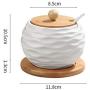 Ceramic cruet seasoning jar salt bowl sugar bowl kitchen household ceramic seasoning jar glass lid storage tank wooden tray,1pcs-J