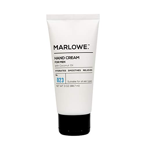 MARLOWE. No. 023 Hand Cream for Men 3oz | Dry, Chapped Skin Relief with Coconut Oil, Mineral Oil, Aloe, Shea Butter, Oat Natural Extracts | Daily Hand Lotion for Men or Women