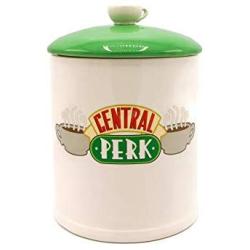 Silver Buffalo FRD201EG Friends Central Perk Logo Ceramic Cookie Jar, Large, White/Green