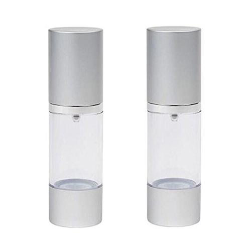 2PCS Clear 30ml 1oz Empty Upscale Refillable Plastic Airless Pump Bottles Make Up Cream Lotion Toner Cosmetic Toiletries Liquid Storage Containers Jar Pots With Silver Cap