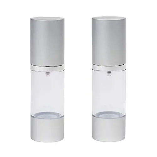 2PCS Clear 30ml 1oz Empty Upscale Refillable Plastic Airless Pump Bottles Make Up Cream Lotion Toner Cosmetic Toiletries Liquid Storage Containers Jar Pots With Silver Cap