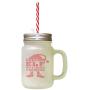 Soft Pink Caution Elf Watching & Reporting Christmas Frosted Glass Mason Jar With Straw