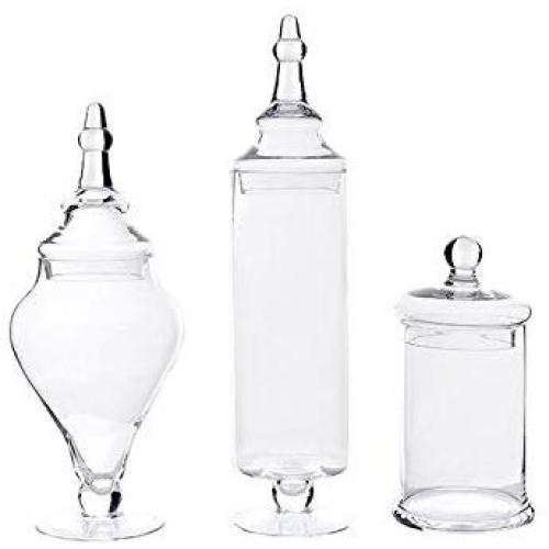 HOUSIYU Candy Jar Glass Transparent Storage Cookie Jar Set, Decorative Dessert Table Decoration Candy Buffet/Wedding Center Home, Three-Piece Suit