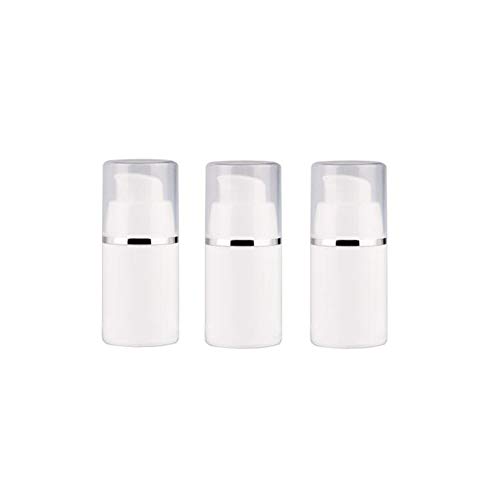 3 Pcs 15ML 0.5OZ White Airless Pump Press Bottle with Silver Coil Transparent Lid Empty Refillable Portable Buckle PP Container Cream Emulsion Essence Serum Vial Makeup Holder Pot Jar Pot