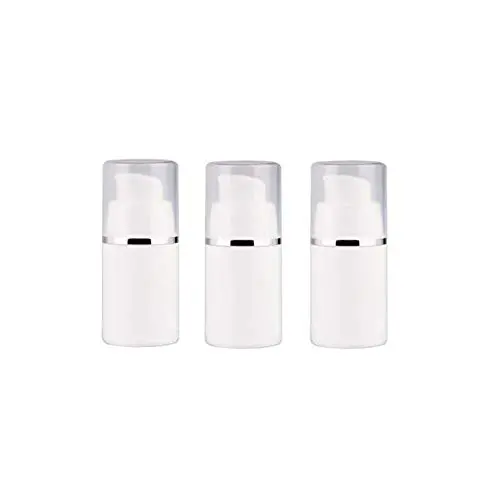 3er Set 15 ml 0,5 oz Weißer Airless Pump Press Flasche mit Silber Coil Transparenter Deckel Leere Wiederbefüllbare Tragbare Gürtelschnalle PP Behälter Creme Emulsion Serum Essenz Make-up Behälter Dose