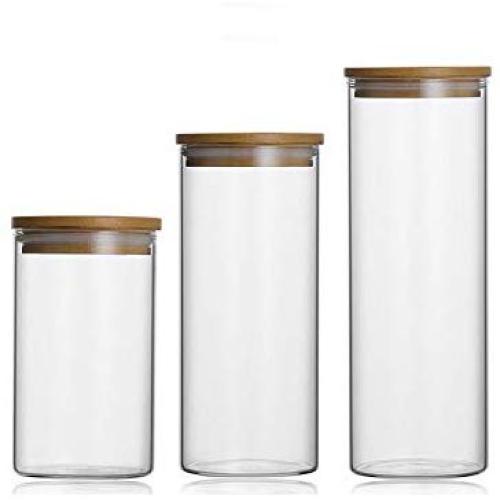 Food Storage Glass Jar No Lead Kitchen Storage Bottles Sealed Cans with Cover Large Capacity Candy Glass Jars Tea Box,10X15Cm 2Pcs