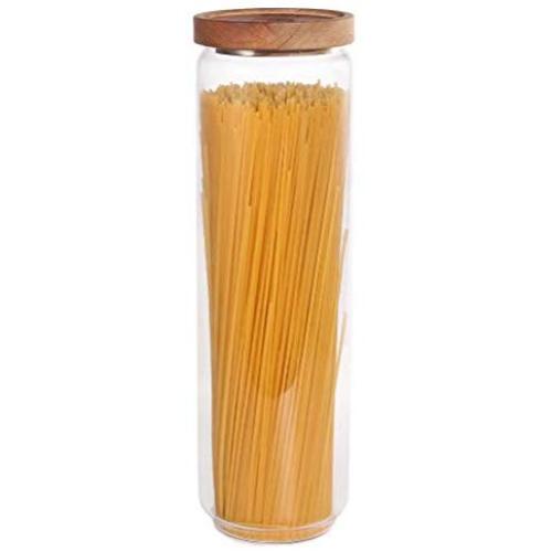 77L Glass Storage Jar, 52.13 FL OZ (1543 ML), Glass Storage Jar with Sealed Wooden Lid, Clear Food Storage Jar for Storing Spaghetti, Rice, Pasta and More