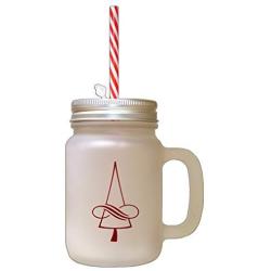 Maroon Christmas Tree Style 3 Frosted Glass Mason Jar With Straw