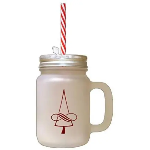 Maroon Christmas Tree Style 3 Frosted Glass Mason Jar With Straw Maroon Christmas Tree Style 3 Frosted Glass Mason Jar With Straw
