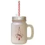 Maroon Christmas Tree Style 3 Frosted Glass Mason Jar With Straw Maroon Christmas Tree Style 3 Frosted Glass Mason Jar With Straw