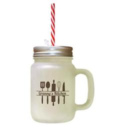 Brown GrannyS Kitchen Frosted Glass Mason Jar With Straw