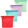 Fill and Slide Reusable Silicone Food Storage Bags by Saffron Goods - 4 pack - Leakproof, Airtight Seal to Keep Foods Fresh - Eco Friendly Alternative to Sandwich, Freezer, and Snack Bags-FDA Approved