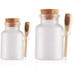 Hisght 100m/3.5oz 200ml/7oz Empty Refillable Frosted Plastic Bottle Food Storage Container Canister Pot Jar Holder Sealed Tank with Wooden Spoon and Cork Stopper for Salt Honey Coffee and More