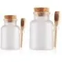 Bouteille en plastique glacée vide de 100 ml/3.5oz, réutilisable, avec cuillère en bois et bouchon en liège pour sel, miel, café et plus.