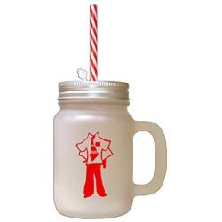 Red Missionary, With No Head Frosted Glass Mason Jar With Straw