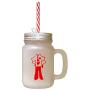 Red Missionary, With No Head Frosted Glass Mason Jar With Straw