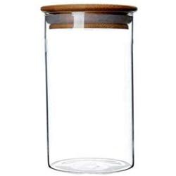 1PCS 350ML 11.8OZ Transparent Empty Cylindrical Glass Sealed Tank with Wooden Cover Large Capacity Tea Candy Snacks Spices Storage Holder Refillable Reusable Pot Jar Bottle Can for Daily Life