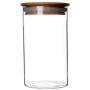 1PCS 350ML 11.8OZ Transparent Empty Cylindrical Glass Sealed Tank with Wooden Cover Large Capacity Tea Candy Snacks Spices Storage Holder Refillable Reusable Pot Jar Bottle Can for Daily Life