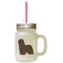 Brown Bearded Collie Silhouette Frosted Glass Mason Jar With Straw