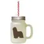 Brown Bearded Collie Silhouette Frosted Glass Mason Jar With Straw Brown Bearded Collie Silhouette Frosted Glass Mason Jar With Straw