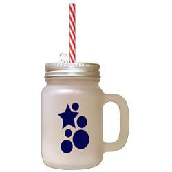 Navy Start, Ball Frosted Glass Mason Jar With Straw
