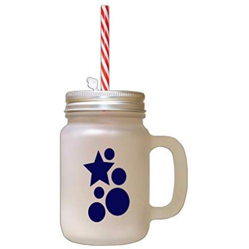 Navy Start, Ball Frosted Glass Mason Jar With Straw