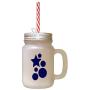 Navy Start, Ball Frosted Glass Mason Jar With Straw