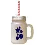 Navy Start, Ball Frosted Glass Mason Jar With Straw