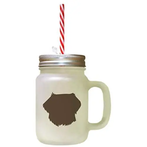 Braunes kleines griechisches Haushund-Silhouette Glasbehälter mit Stroh – Mason Jar 

请注意：这是一个非常接近字数的翻译，如果需要更精简的表达，可能需要调整措辞。