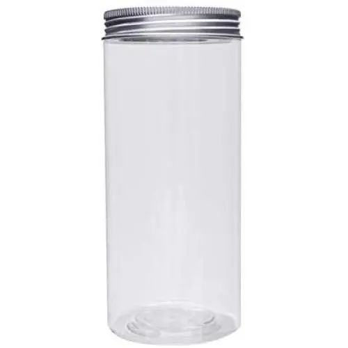 Contenant en Plastique Transparent 6pcs avec Caps en Aluminium pour Snacks, Épices, Graines, Céréales