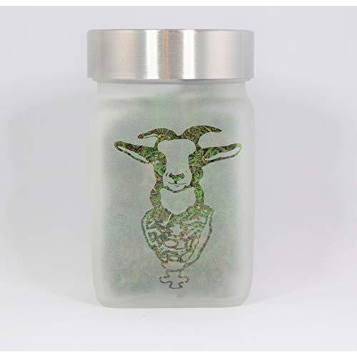 Stash Jar with Golden Goat Cannabis Strain Design - Smell Resistant Herb Storage and Accessories, Airtight - 3" Tall x 2" Wide
