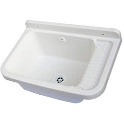 Mongarid Wall Resin Sink with Mounting Kit and Siphoned Trap, 60 cm, White, One Size