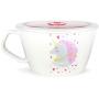 Unique Shape Microwavable Ceramic Noodle Bowl with Handle and Seal Fine Porcelain (PurpleUnicorn)