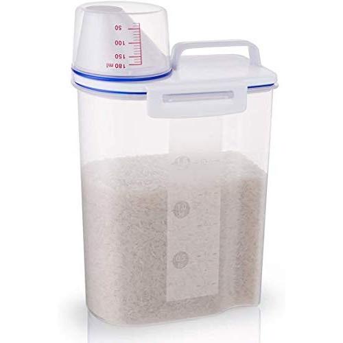 Reis-Aufbewahrungskasten von ALZERO, Reis-Behälter Cereal-Behälter-Dosierer mit BPA-freiem Kunststoff + Dichtung + Messbecher + Ausgießbecher (2 kg Kapazität)