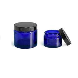 4 Oz BLUE Glass Jar Straight Sided with Black Lid - Pack of 6 (4 OZ, Blue)