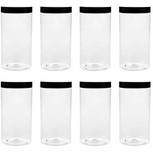 Lawei 8 Pack 34 oz Clear Plastic Jars with Black Lids - Plastic Food Storage Jars for Kitchen & Household Storage of Dry Goods, Nuts, Cookie and more