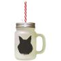 Black Maine Coon Cat Head Silhouette Frosted Glass Mason Jar With Straw
