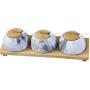 Mini Spice Jars Japanese and Korean kitchen ceramics with bamboo wood marble seal cans set
