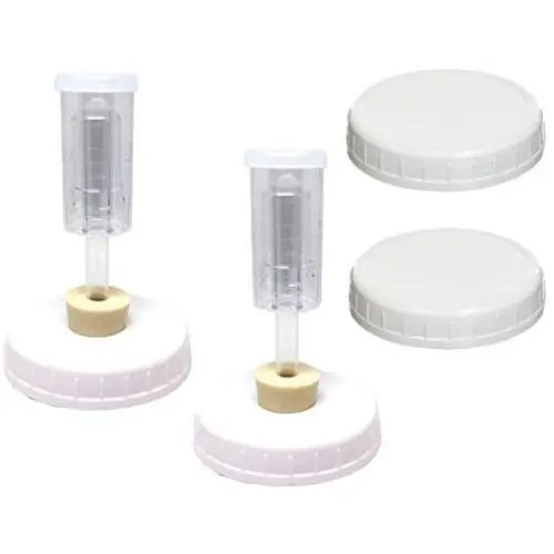 Kit de Bouchons de Fermentation Jarming Collections - 2 Bouchons Larges avec Robinetoires et Bouchons - Inclut 2 Bouchons de Stockage (Convient aux Bocal à Bouche Large en Verre)
