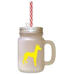 Yellow Podenco Canario Silhouette Frosted Glass Mason Jar With Straw