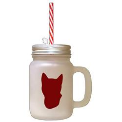 Maroon Tonkinese Cat Head Silhouette #2 Frosted Glass Mason Jar With Straw