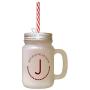 Maroon Alphabet J, Jam Jar Jump Job Juice Frosted Glass Mason Jar With Straw