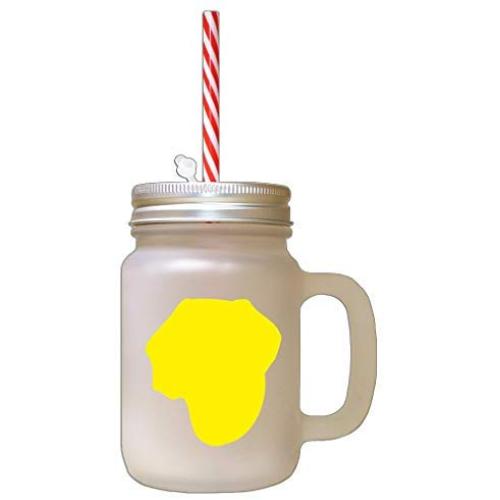 Yellow Braque Du Puy Silhouette Frosted Glass Mason Jar With Straw
