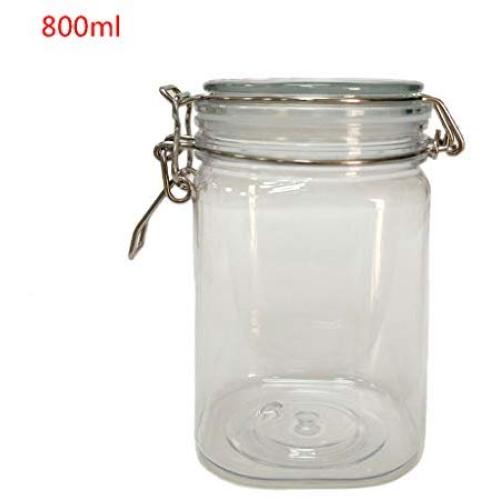 TANK-CN 800ML Plastic Square Clip Top Storage Jar with Airtight Seal Lid Food Container Tableware Preserving Kitchen Flour Pasta Spice Organizer