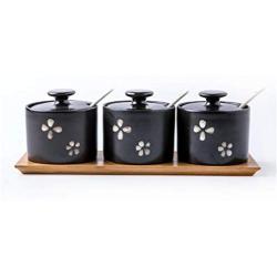 Mini Spice Jars Combination Creative Seasoning Jar Japanese Set Ceramic Household Three-piece Set