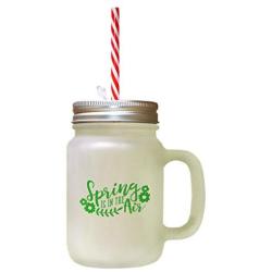 Green Spring Air Frosted Glass Mason Jar With Straw