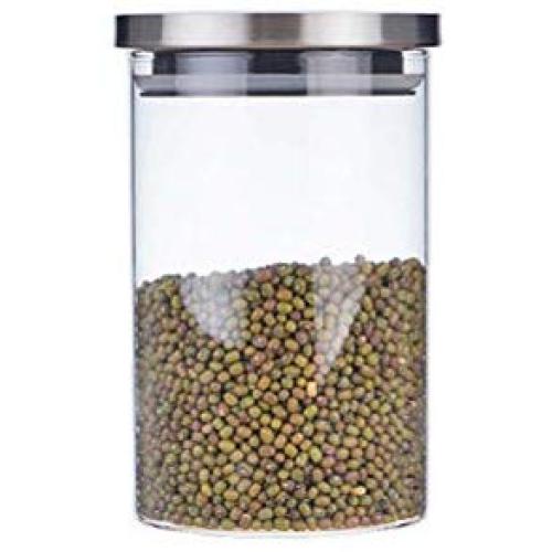 BESTONZON Glass Storage Jar Kitchen Food Storage Canisters Container With Stainless Steel Airtight Lid 950ml 9.5x16cm