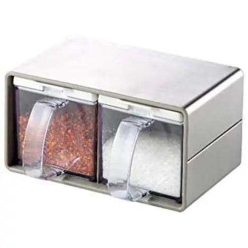 Bouteille à épices en acier inoxydable, 600 ml, Grand conteneur de stockage d'épices avec plateau et couvercle, cuillère – 2 pièces Bouteille à épices en acier inoxydable, 600 ml, Grand conteneur de stockage d'épices avec plateau et couvercle, cuillère – 2 pièces