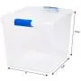 Homz Plastic Storage, Modular Stackable Storage Bins with Blue Latching Handles, 31 Quart, Clear, 4-Pack Homz Plastic Storage, Modular Stackable Storage Bins with Blue Latching Handles, 31 Quart, Clear, 4-Pack