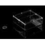 Clear plastic boxes with removable lid. Size 4.5" x 4.5" x 1.5". Food grade. Pack of 6